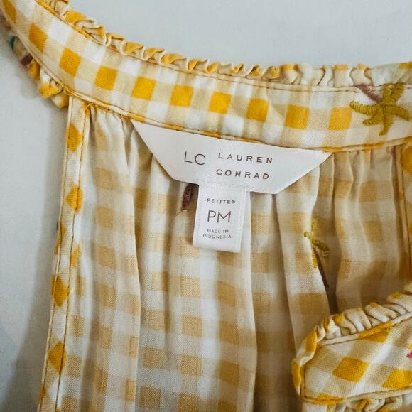 LC Lauren Conrad Gingham Embroidered Sleeveless Maxi Dress Size MP Medium Yellow - Picture 3 of 7